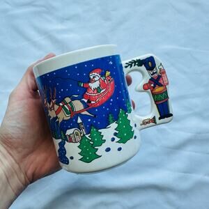 Vintage Christmas Eve Santa's Sleigh w/ Nutcracker Shaped Handle Coffee Cup